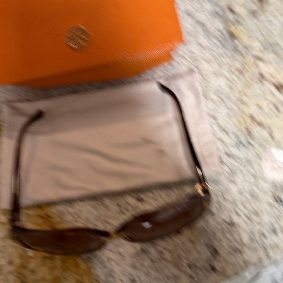 Tory Burch Hexagonal Brown Sunglasses with Orange Case - Picture 4 of 4